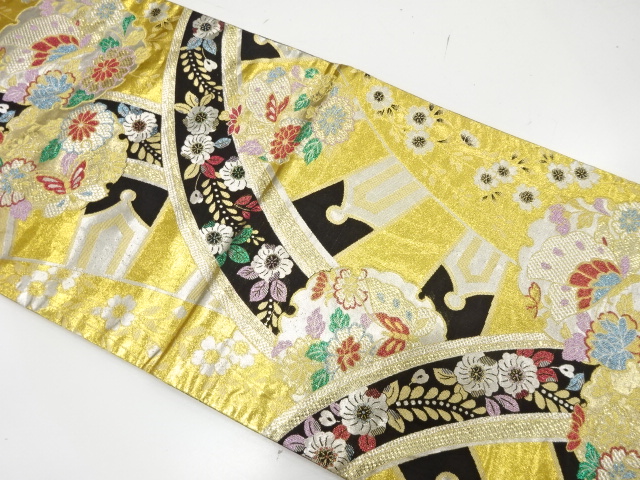 JAPANESE KIMONO / FUKURO OBI FOR FURISODE / SILK / WOVEN GENJIGURUMA & WEEPING SAKURA & SNOWFLAKE & BUTTERFLY